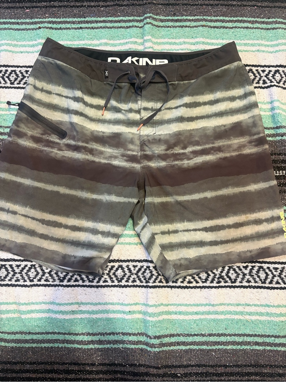 Dakine Olive and Black Striped Swim Board Shorts